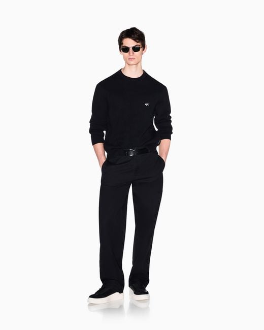 ARMANI EXCHANGE Black Crew Neck Sweater With Embroidered Logo for men