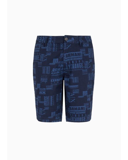Shorts In Gabardine Di Cotone Fantasia Camouflage di Armani Exchange in Blue da Uomo