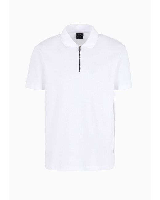 Armani Exchange White Regular Fit Pique Polo Shirt With Zip for men