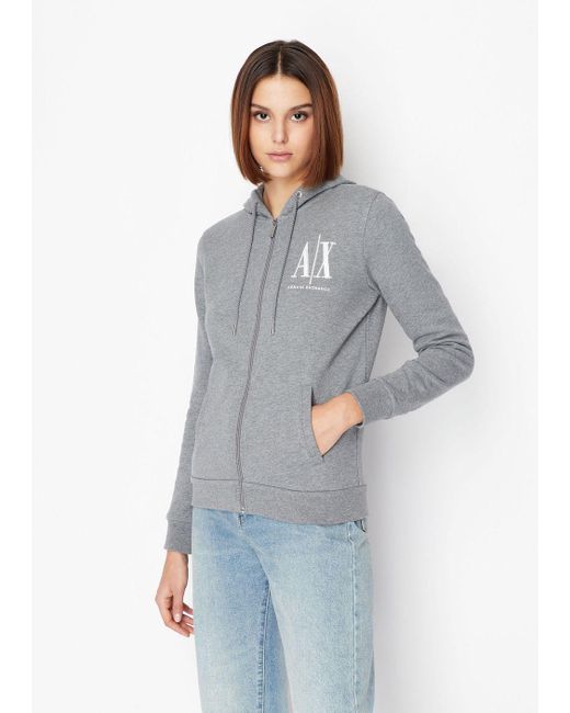 Armani Exchange Gray Icon Logo Zip Up Hooded Sweatshirt