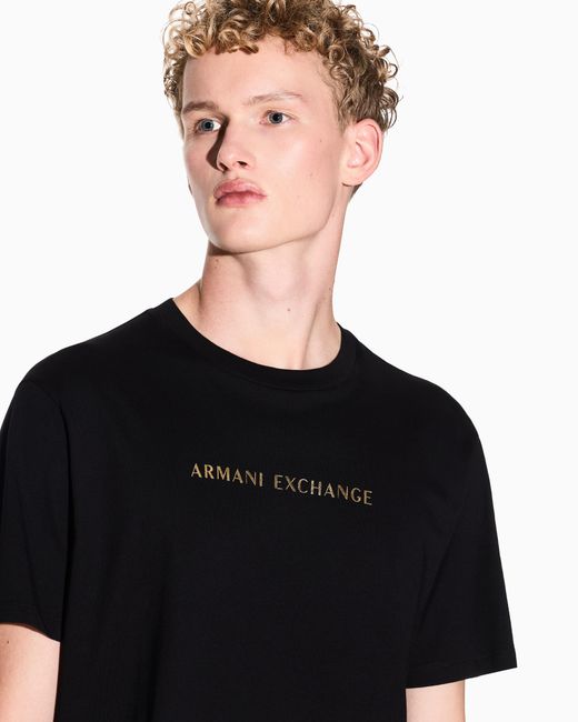 ARMANI EXCHANGE Black Regular Fit Cotton T-Shirt for men