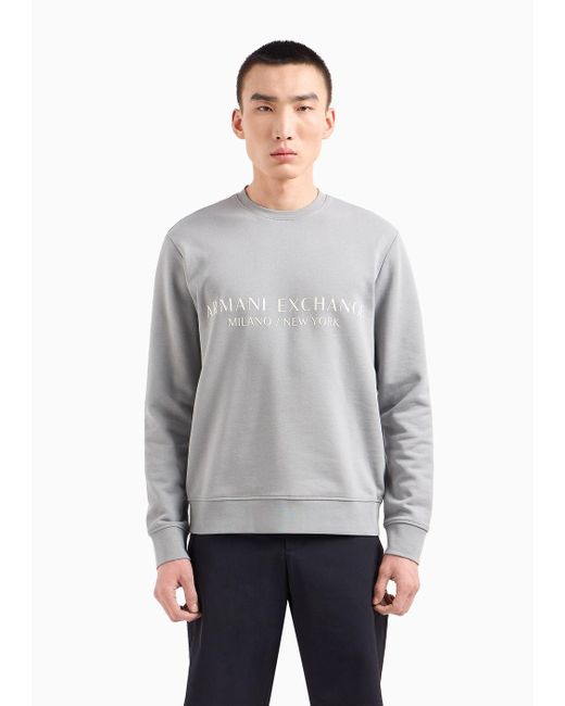 Armani Exchange White Milano New York Crew Neck Sweatshirt for men