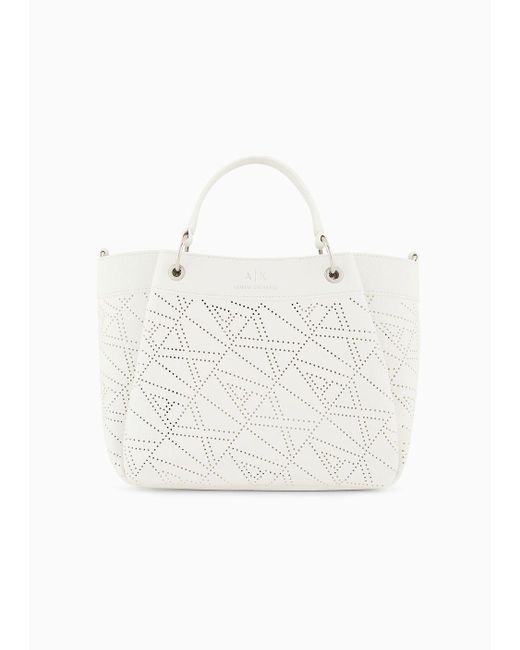 Armani Exchange White Medium Shaped Shopper Bag With Double Handles