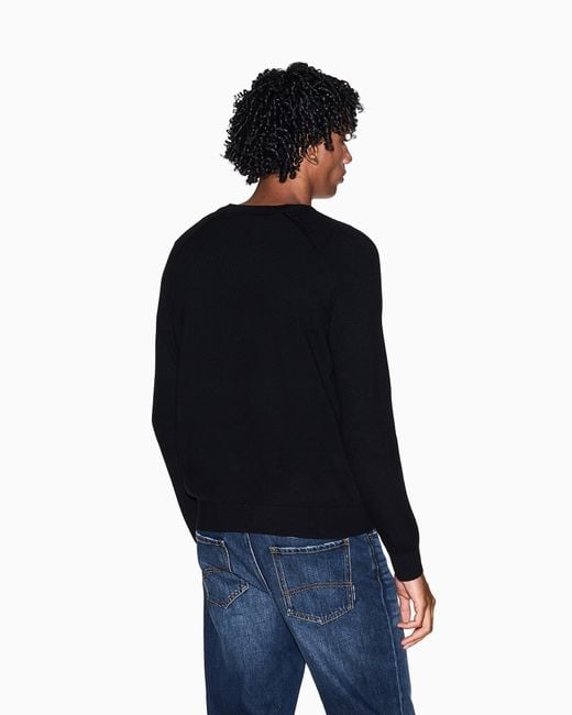 ARMANI EXCHANGE Black Crew Neck Sweater With Shoulder Detail for men