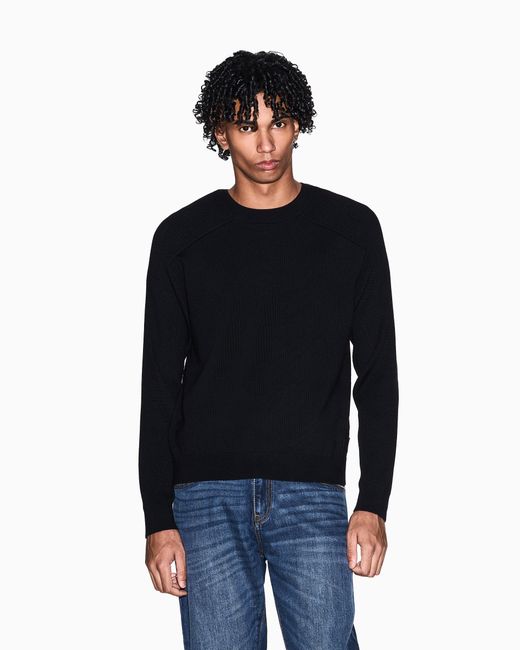 ARMANI EXCHANGE Black Crew Neck Sweater With Shoulder Detail for men