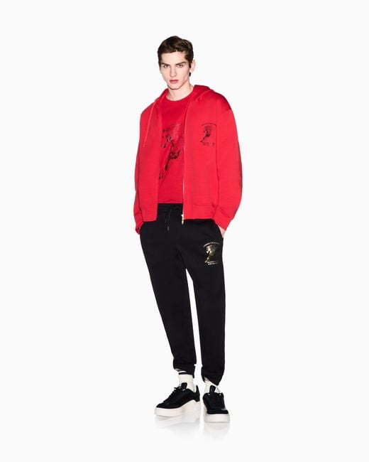 ARMANI EXCHANGE Red Regular Fit Mercerized Cotton Jersey T-Shirt With Horse for men