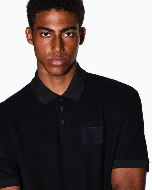 ARMANI EXCHANGE Black Regular Fit Polo Shirt With Patch for men