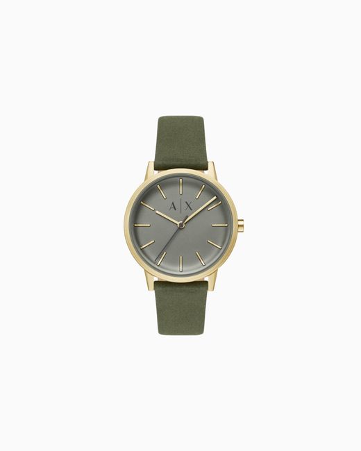ARMANI EXCHANGE Green Three-Hand Leather Watch for men
