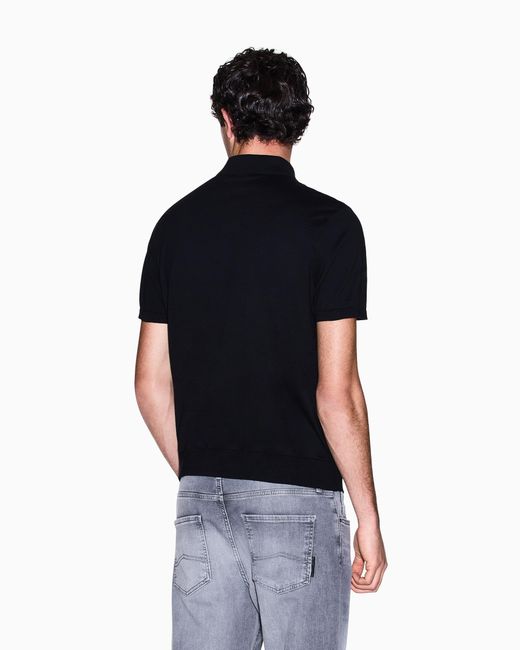 ARMANI EXCHANGE Black Regular Fit Cotton Polo Shirt With A Logo Essential for men