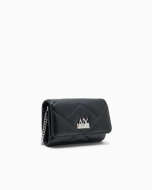 ARMANI EXCHANGE Black Quilted Faux Leather Crossbody Bag With Chain Strap