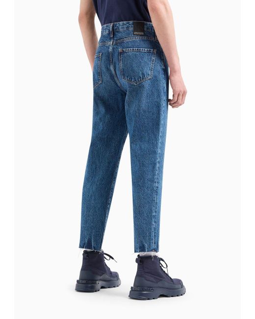 Armani Exchange Blue J16 Boyfriend Fit Cropped Jeans In Washed Denim
