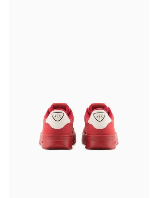 Armani Exchange Red Suede Effect Sneakers With Contrasting Detail for men