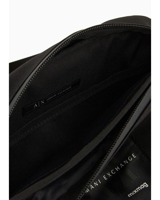 Armani Exchange Black Bum Bag With Logo Patch In Asv Fabric for men