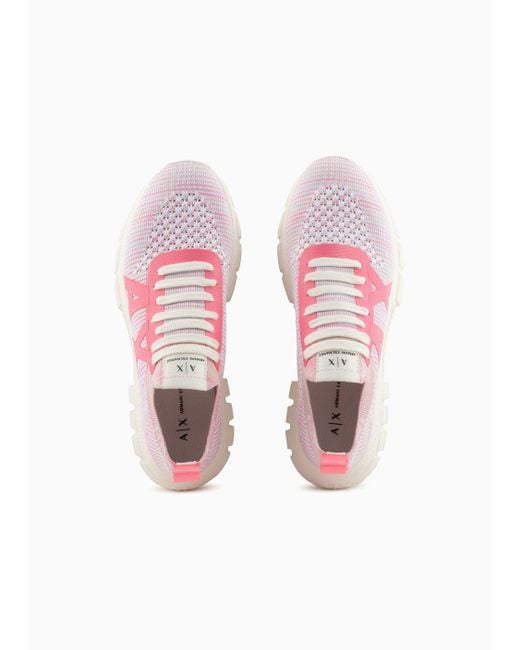Armani Exchange Pink Sock Sneakers In Stretch Fabric