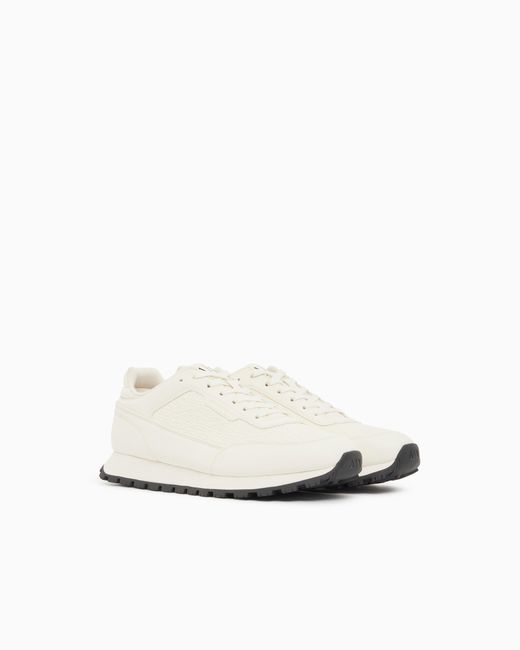 ARMANI EXCHANGE White Sneakers With Mini-Tumbled Finish And All-Over Logo for men