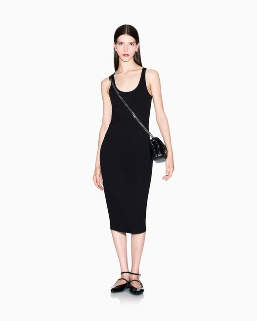 ARMANI EXCHANGE Black Fitted Sleeveless Midi Dress