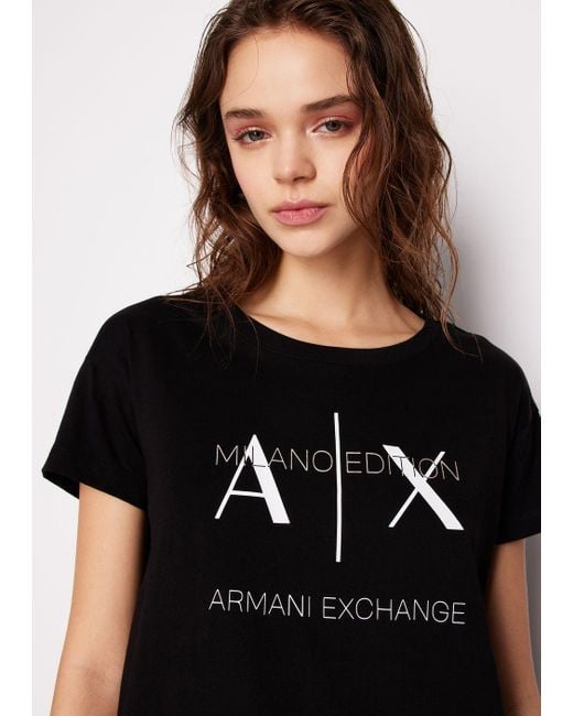 Emporio Armani Black A | X Armani Exchange Milano Edition Cotton Crewneck T-shirt