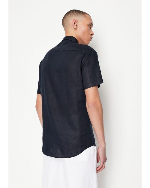 Armani Exchange Blue Regular Fit Linen Shirt for men
