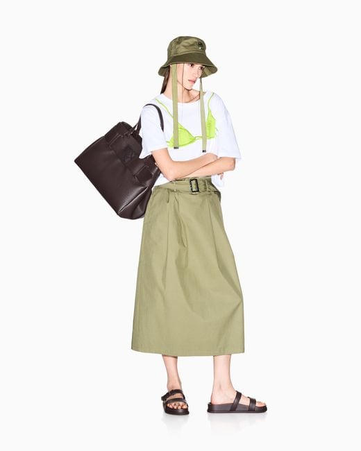 ARMANI EXCHANGE Green Twill Bucket Hat With Ribbons