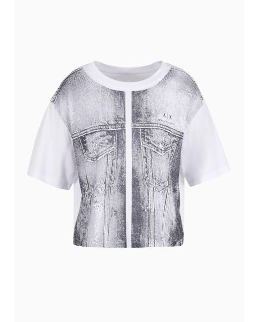 T-shirt Cropped Fit In Cotone Organico Asv di Armani Exchange in Multicolor