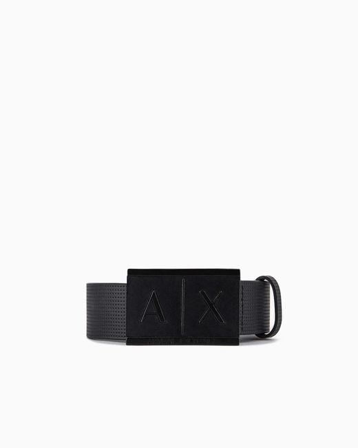 ARMANI EXCHANGE White Textured Leather Belt With An Embossed Logo Buckle for men