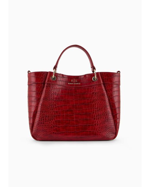 Armani Exchange Red Medium Logoed Shoulder Strap Shopper Bag