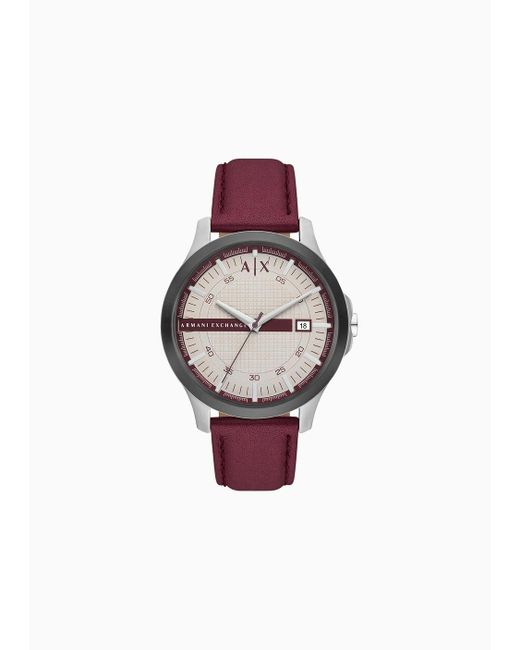 Armani Exchange Three-hand Date Red Leather Watch for men