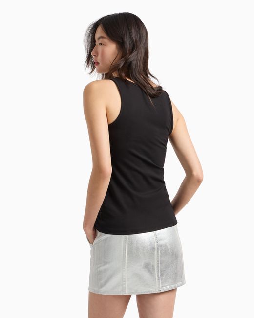 ARMANI EXCHANGE Black Stretch Jersey Tank Top With Logo Plaque