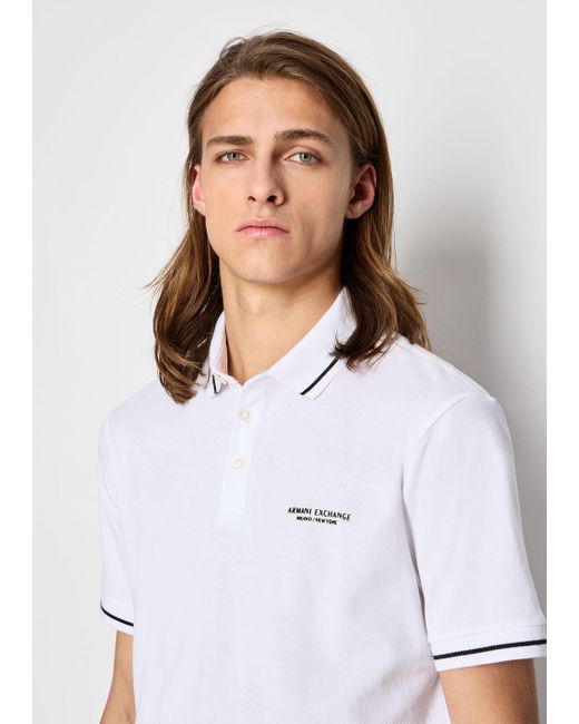 Armani Exchange White Milano New York Cotton Pique Polo Shirt for men
