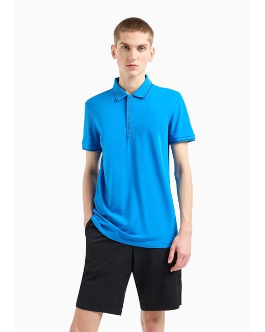 Armani Exchange Blue Stretch Jersey Slim Fit Polo Shirt for men