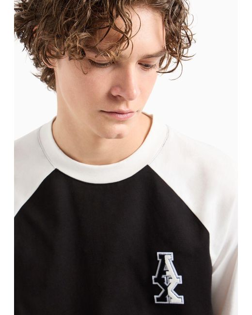 Armani Exchange Black Jersey T-shirt With Contrasting Sleeves Asv for men