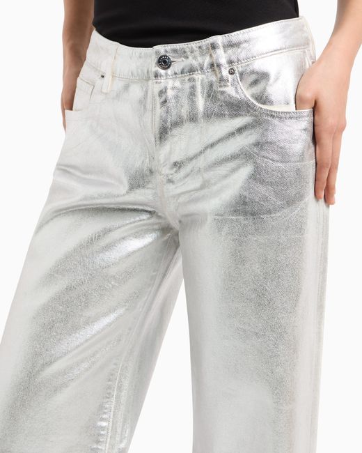 ARMANI EXCHANGE White Metallic Stiff Cotton Trousers