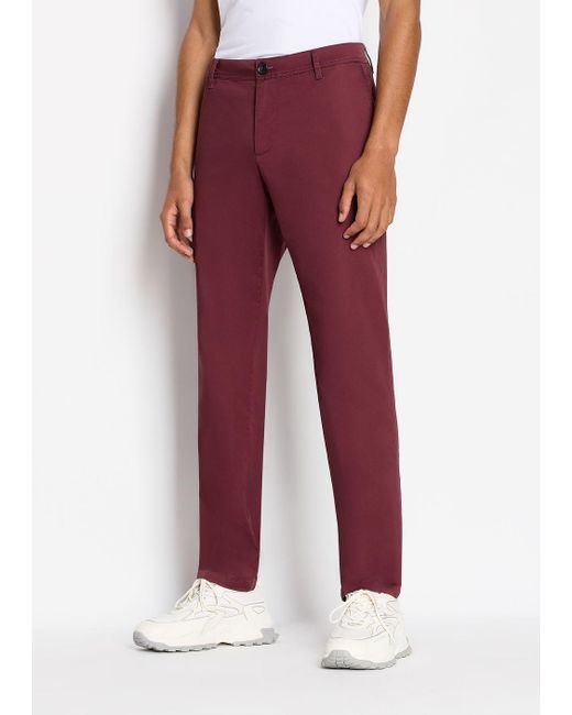 Armani Exchange Stretch Cotton Poly Satin Pants in Red for Men | Lyst