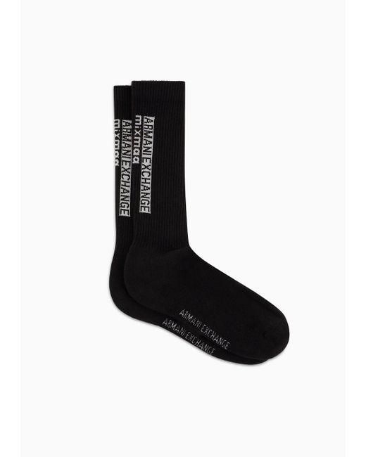 Armani Exchange Black Socks With Logo In Asv Fabric for men