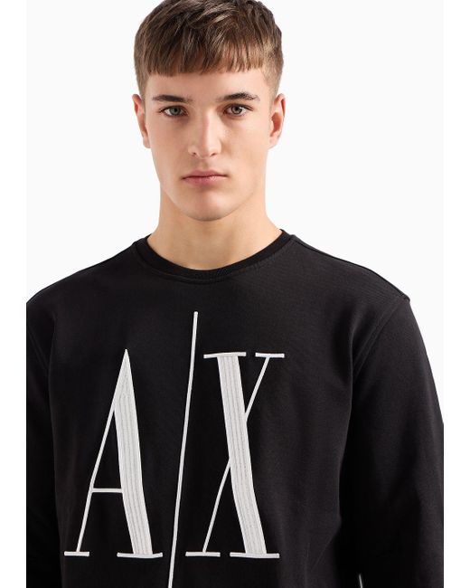 Armani Exchange Black Icon Logo Crew Neck Sweatshirt for men