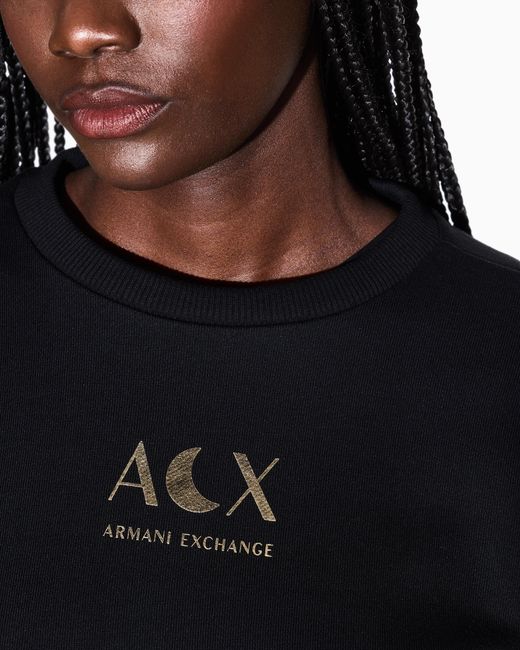 ARMANI EXCHANGE Blue Solid Color French Terry Cotton Crew Neck Sweatshirt