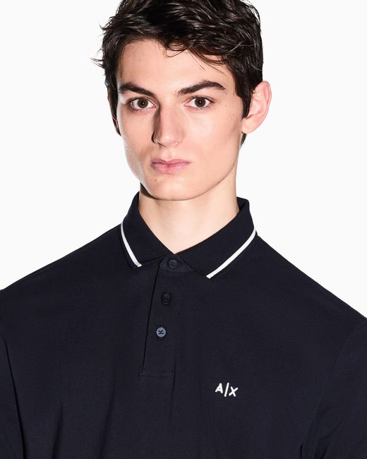 ARMANI EXCHANGE Blue Classic And Refined Cotton Piqué Polo Shirt for men