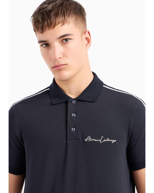 Armani Exchange Blue Regular Fit Polo Shirt With Signature Logo for men