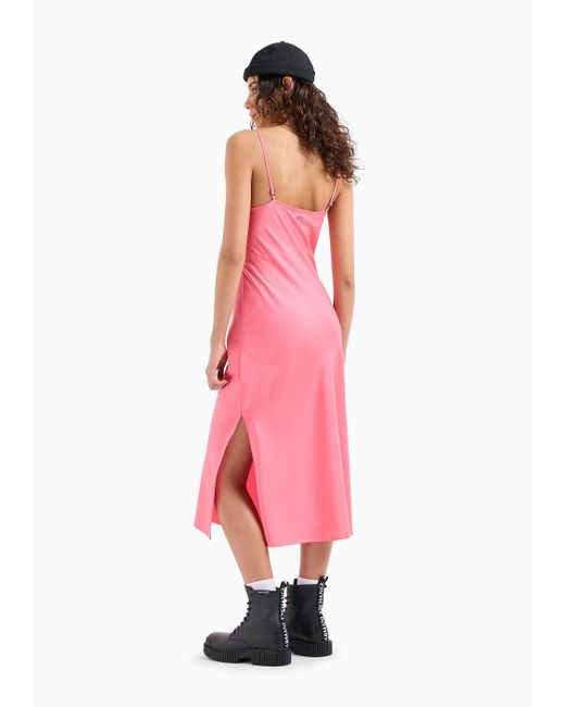 Armani Exchange Pink Long Dress In Satin Satin With Plunging Neckline