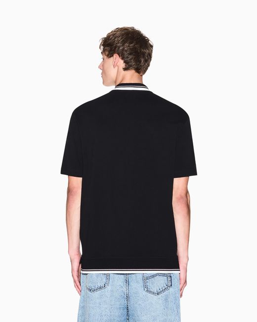 ARMANI EXCHANGE Black Regular Fit Cotton Pique Polo Shirt for men