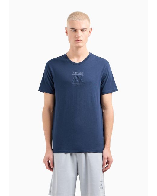 Armani Exchange Blue Regular Fit Jersey T-shirt With Central Print for men