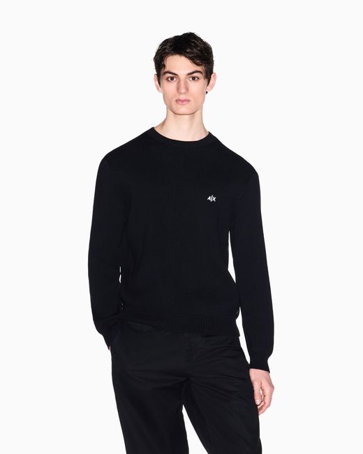 ARMANI EXCHANGE Black Crew Neck Sweater With Embroidered Logo for men