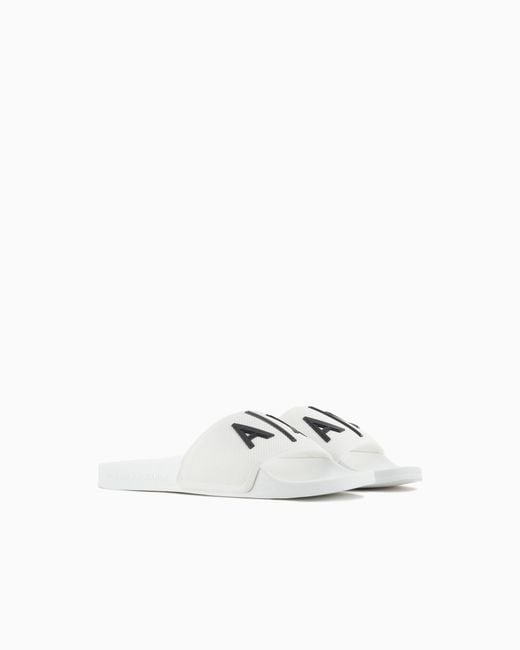 ARMANI EXCHANGE White Slide Sandals With A Wide Strap And Textured Rubber Sole for men