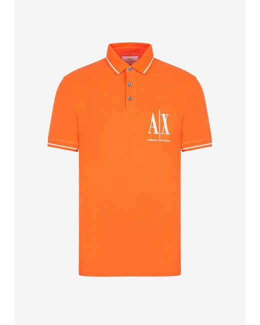 Armani Exchange Orange Regular Fit Icon Logo Cotton Piqué Polo Shirt for men