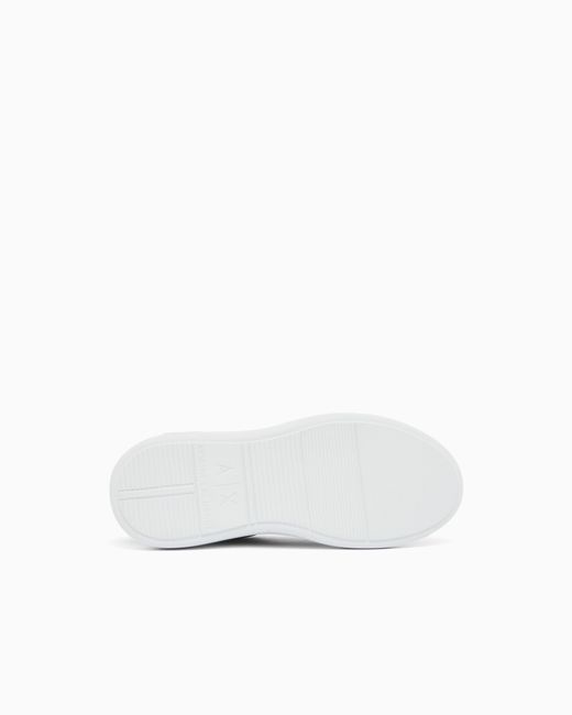 ARMANI EXCHANGE White Smooth Leather Lace-Up Sneakers With A Thick Rubber Sole
