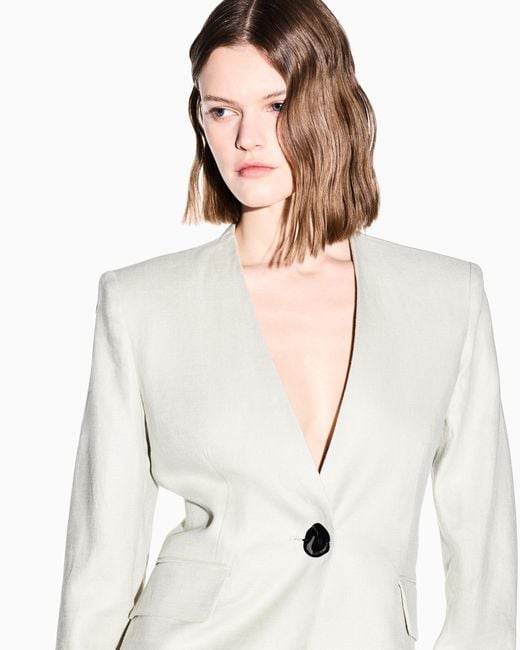 ARMANI EXCHANGE White Linen Twill Fabric Jacket