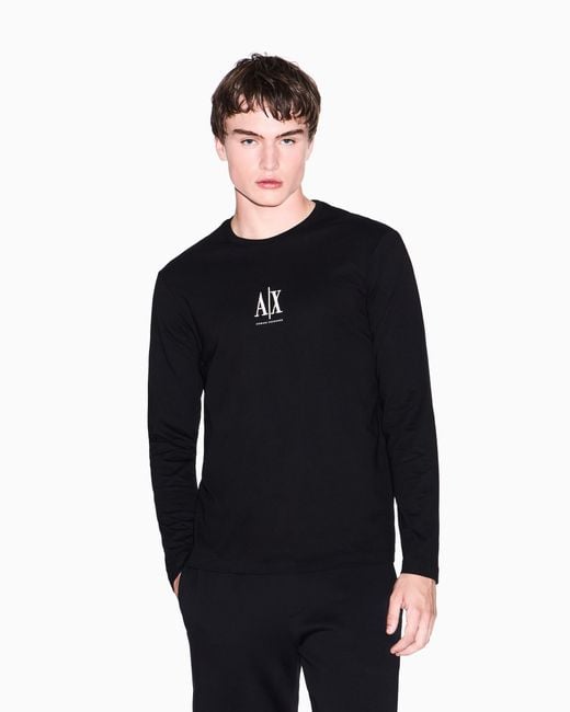 ARMANI EXCHANGE Black Slim-Fit Long-Sleeve Cotton T-Shirt With Logo Icon for men
