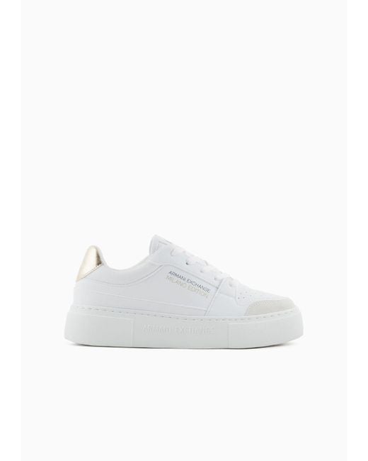Armani Exchange White Sneakers With Metallic Details And High Sole