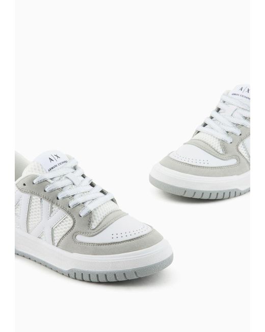 Armani Exchange White Two-tone Sneakers With Logo