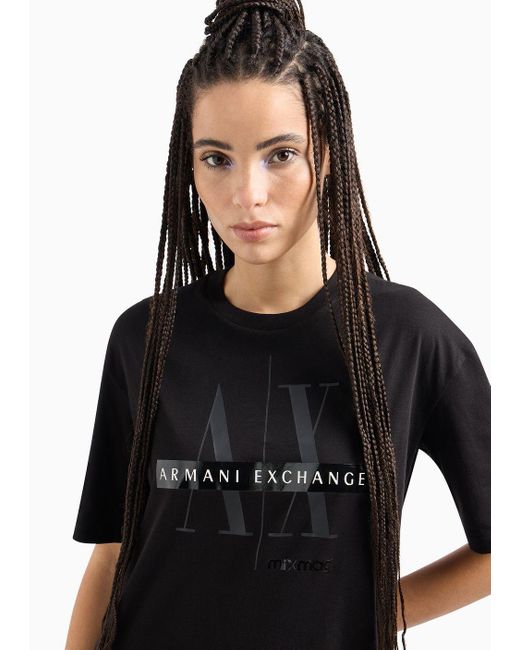 Armani Exchange Black Asv Organic Cotton Jersey Logo T-dress